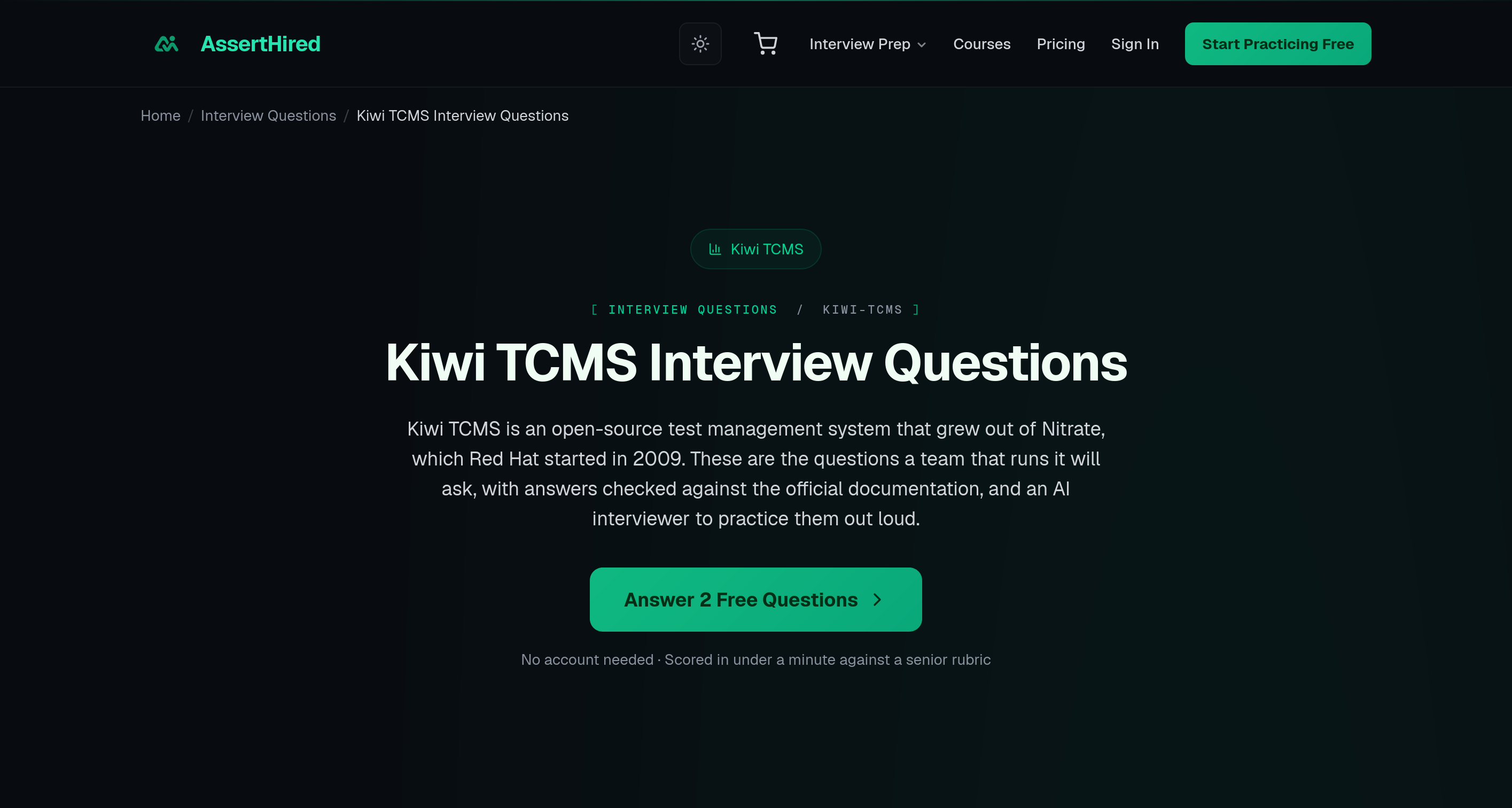Screenshot of Kiwi TCMS Interview Questions page "Screenshot of Kiwi TCMS Interview Questions page"