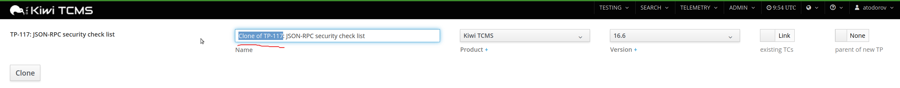 "Clone of TP-117 keeps the original ID in the name"