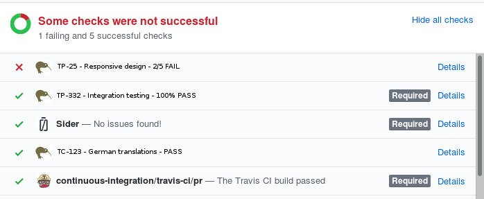 Kiwi TCMS statuses on GitHub PR